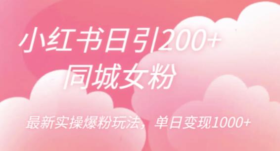 小红书日引200+同城女粉,最新实操爆粉玩法,单日变现1000+【揭秘】 小红书日引200+同城女粉,最新实操爆粉玩法,单日变现1000+【揭秘】